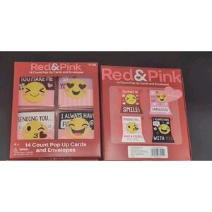 Red & Pink Pop Up Cards & Envelopes emoji Lot of 2 Boxes 28 Valentines